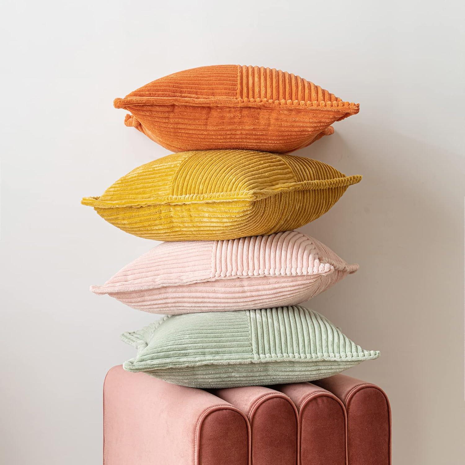 imageMIULEE Orange Fall Corduroy Decorative Euro Sham Pillow Covers 24x24 Inch with Splicing Set of 2 Soft Boho Pillow Covers Broadside Textured Summer Pillowcases for Couch Bed LivingroomSage Green