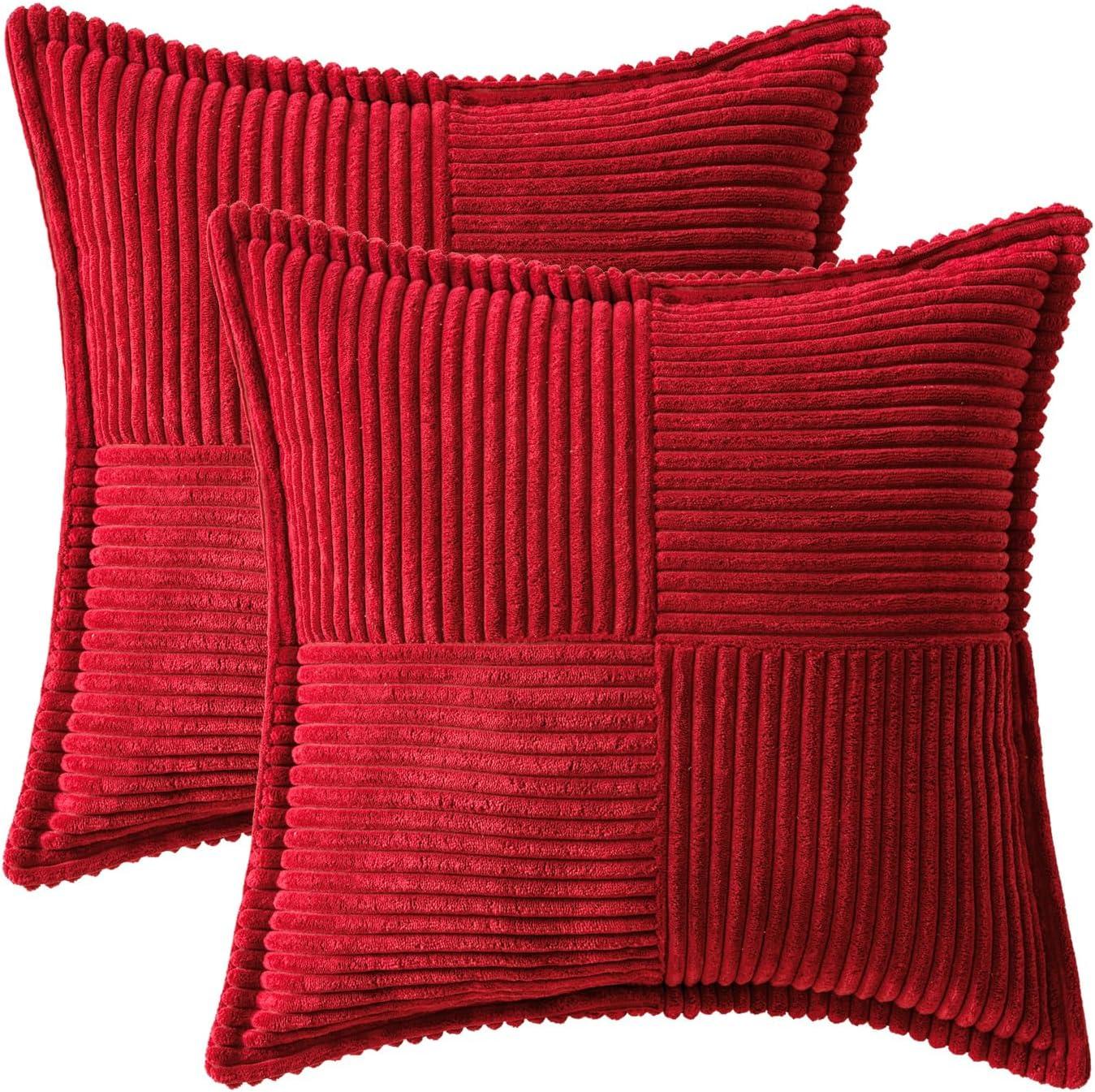 imageMIULEE Orange Fall Corduroy Decorative Euro Sham Pillow Covers 24x24 Inch with Splicing Set of 2 Soft Boho Pillow Covers Broadside Textured Summer Pillowcases for Couch Bed LivingroomRed