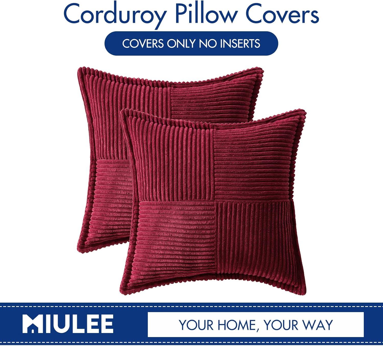 imageMIULEE Orange Fall Corduroy Decorative Euro Sham Pillow Covers 24x24 Inch with Splicing Set of 2 Soft Boho Pillow Covers Broadside Textured Summer Pillowcases for Couch Bed LivingroomBurgundy