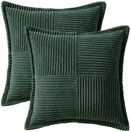 imageMIULEE Orange Fall Corduroy Decorative Euro Sham Pillow Covers 24x24 Inch with Splicing Set of 2 Soft Boho Pillow Covers Broadside Textured Summer Pillowcases for Couch Bed LivingroomDark Green