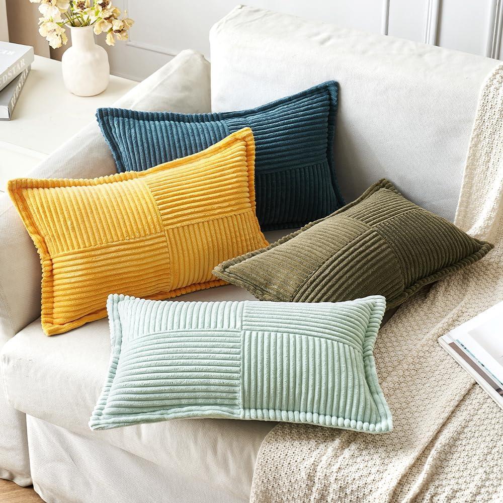 imageMIULEE Orange Fall Corduroy Decorative Euro Sham Pillow Covers 24x24 Inch with Splicing Set of 2 Soft Boho Pillow Covers Broadside Textured Summer Pillowcases for Couch Bed LivingroomMint Green