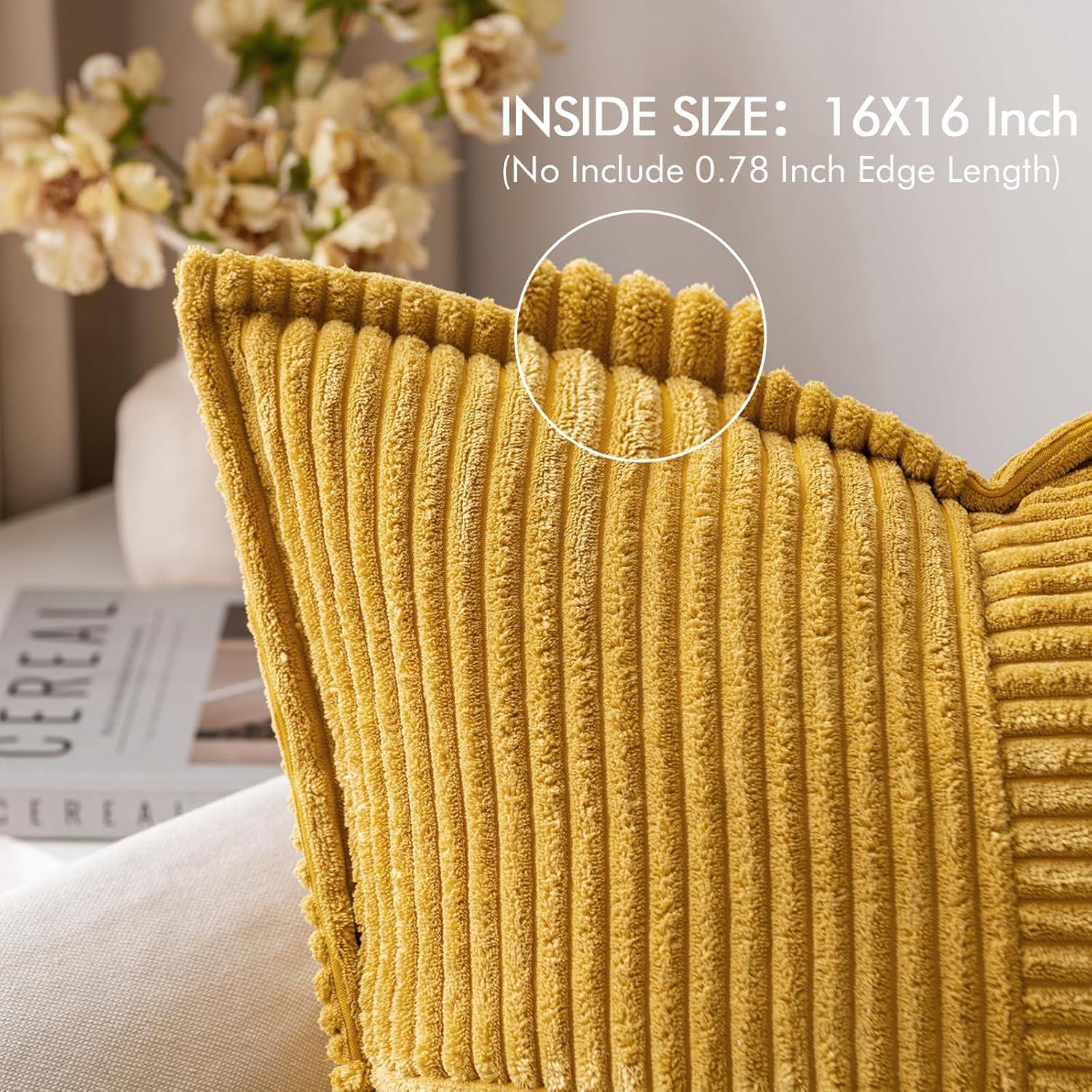 imageMIULEE Orange Fall Corduroy Decorative Euro Sham Pillow Covers 24x24 Inch with Splicing Set of 2 Soft Boho Pillow Covers Broadside Textured Summer Pillowcases for Couch Bed LivingroomMustard Yellow