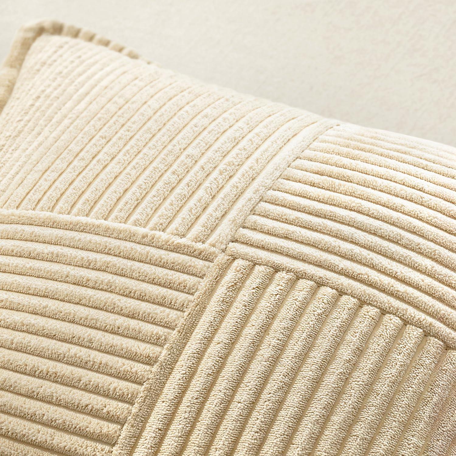 imageMIULEE Orange Fall Corduroy Decorative Euro Sham Pillow Covers 24x24 Inch with Splicing Set of 2 Soft Boho Pillow Covers Broadside Textured Summer Pillowcases for Couch Bed LivingroomCream