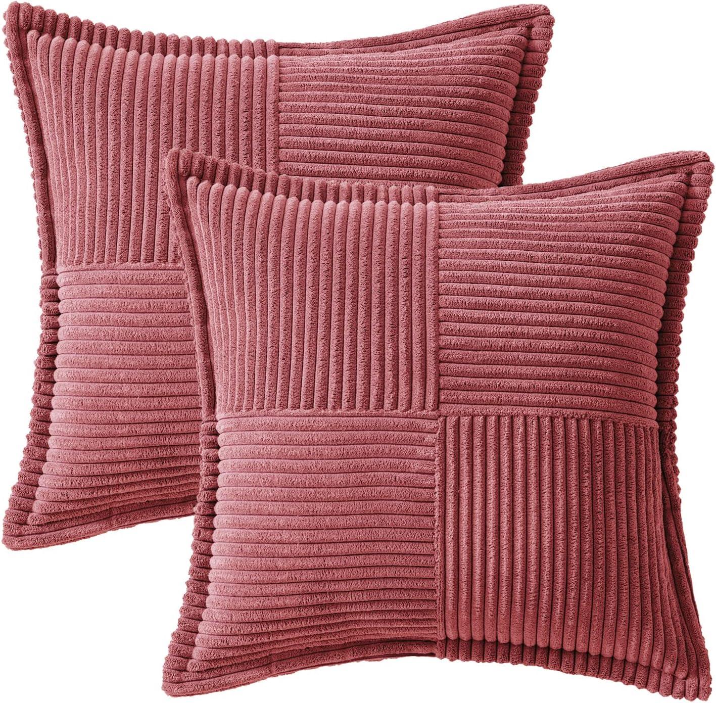 imageMIULEE Orange Fall Corduroy Decorative Euro Sham Pillow Covers 24x24 Inch with Splicing Set of 2 Soft Boho Pillow Covers Broadside Textured Summer Pillowcases for Couch Bed LivingroomCranberry Red