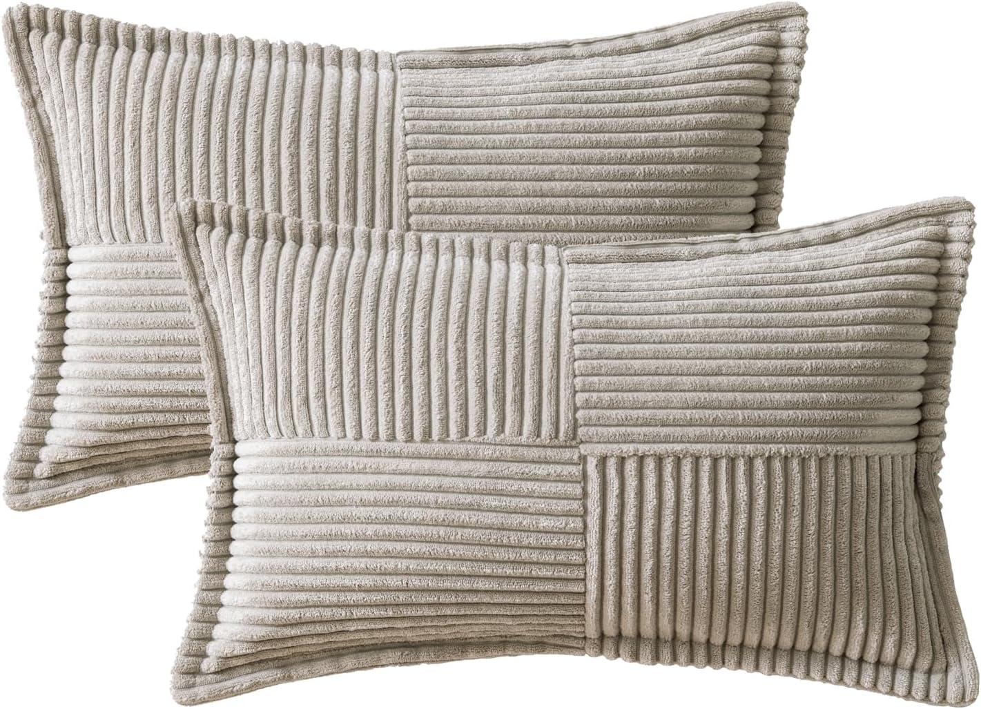 imageMIULEE Orange Fall Corduroy Decorative Euro Sham Pillow Covers 24x24 Inch with Splicing Set of 2 Soft Boho Pillow Covers Broadside Textured Summer Pillowcases for Couch Bed LivingroomLight Grey