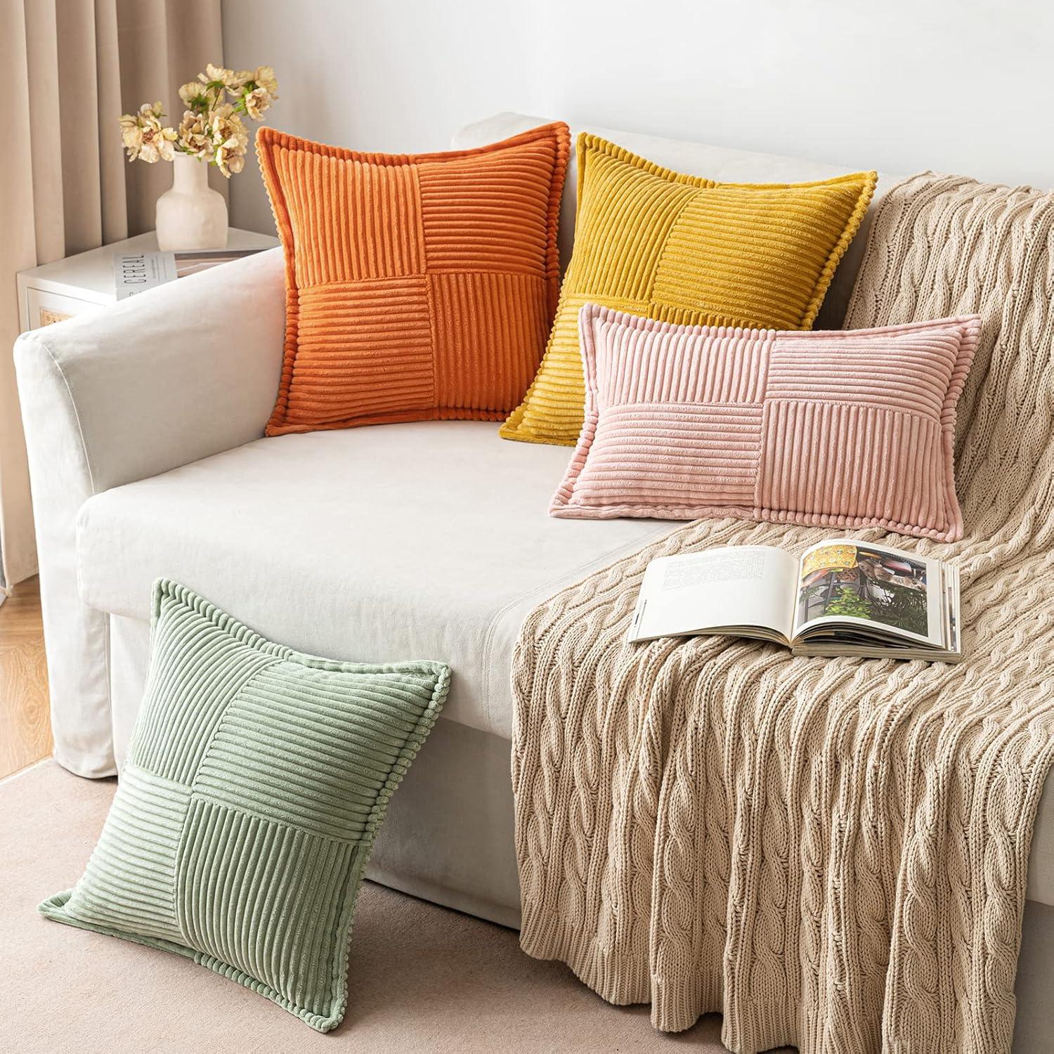 imageMIULEE Orange Fall Corduroy Decorative Euro Sham Pillow Covers 24x24 Inch with Splicing Set of 2 Soft Boho Pillow Covers Broadside Textured Summer Pillowcases for Couch Bed LivingroomMustard Yellow