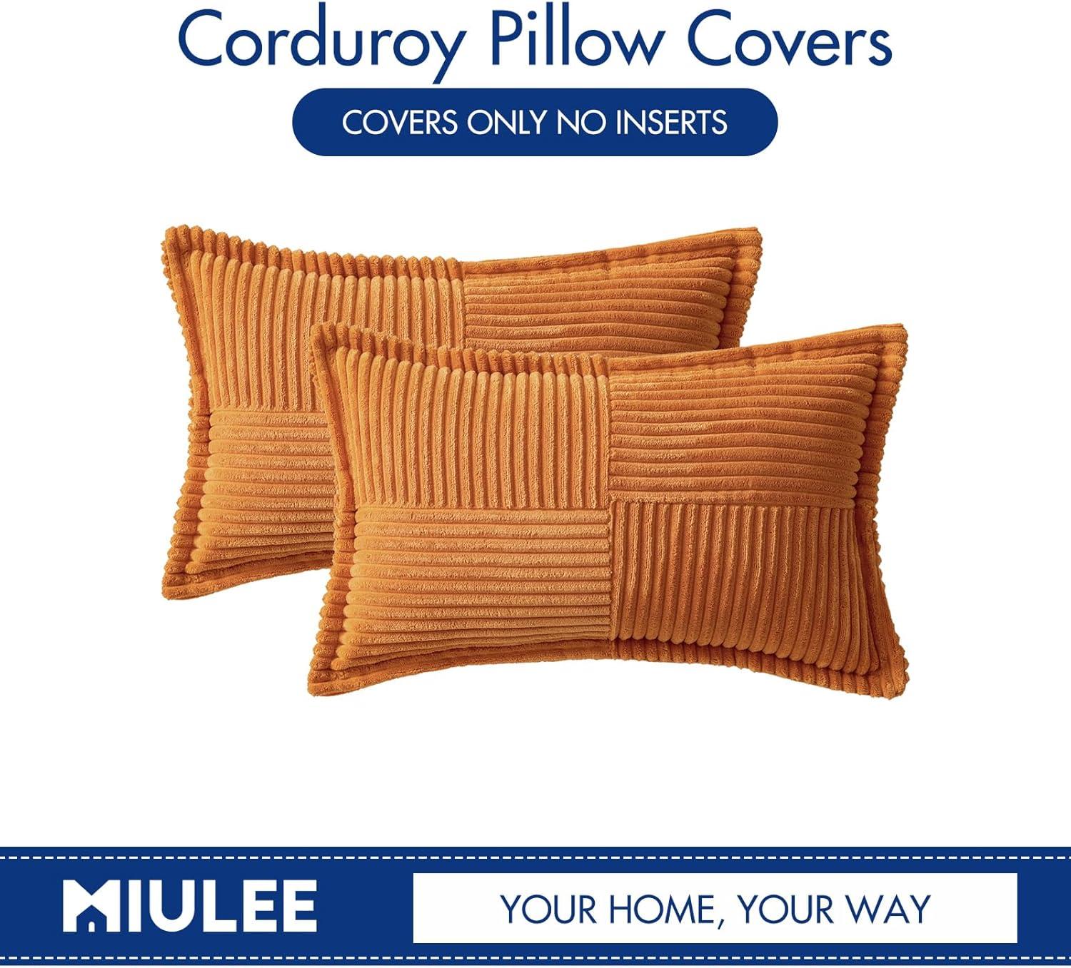 imageMIULEE Orange Fall Corduroy Decorative Euro Sham Pillow Covers 24x24 Inch with Splicing Set of 2 Soft Boho Pillow Covers Broadside Textured Summer Pillowcases for Couch Bed LivingroomBurnt Orange