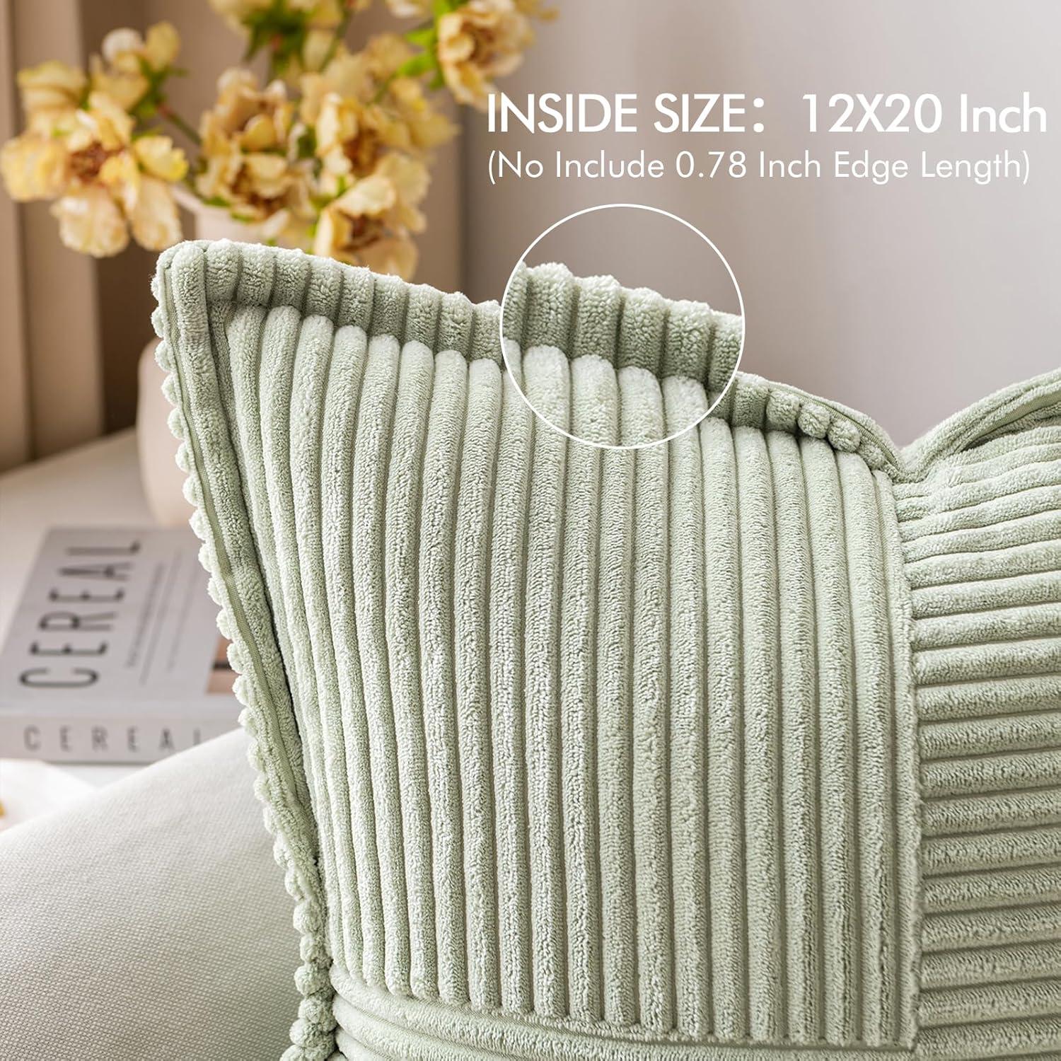 imageMIULEE Orange Fall Corduroy Decorative Euro Sham Pillow Covers 24x24 Inch with Splicing Set of 2 Soft Boho Pillow Covers Broadside Textured Summer Pillowcases for Couch Bed LivingroomLight Green
