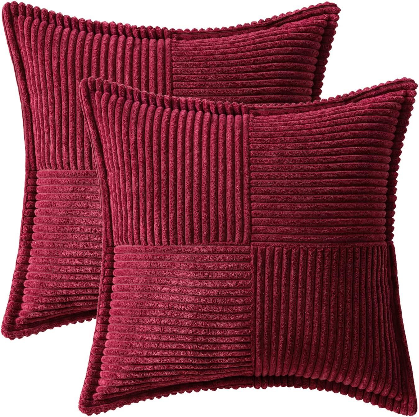 imageMIULEE Orange Fall Corduroy Decorative Euro Sham Pillow Covers 24x24 Inch with Splicing Set of 2 Soft Boho Pillow Covers Broadside Textured Summer Pillowcases for Couch Bed LivingroomBurgundy