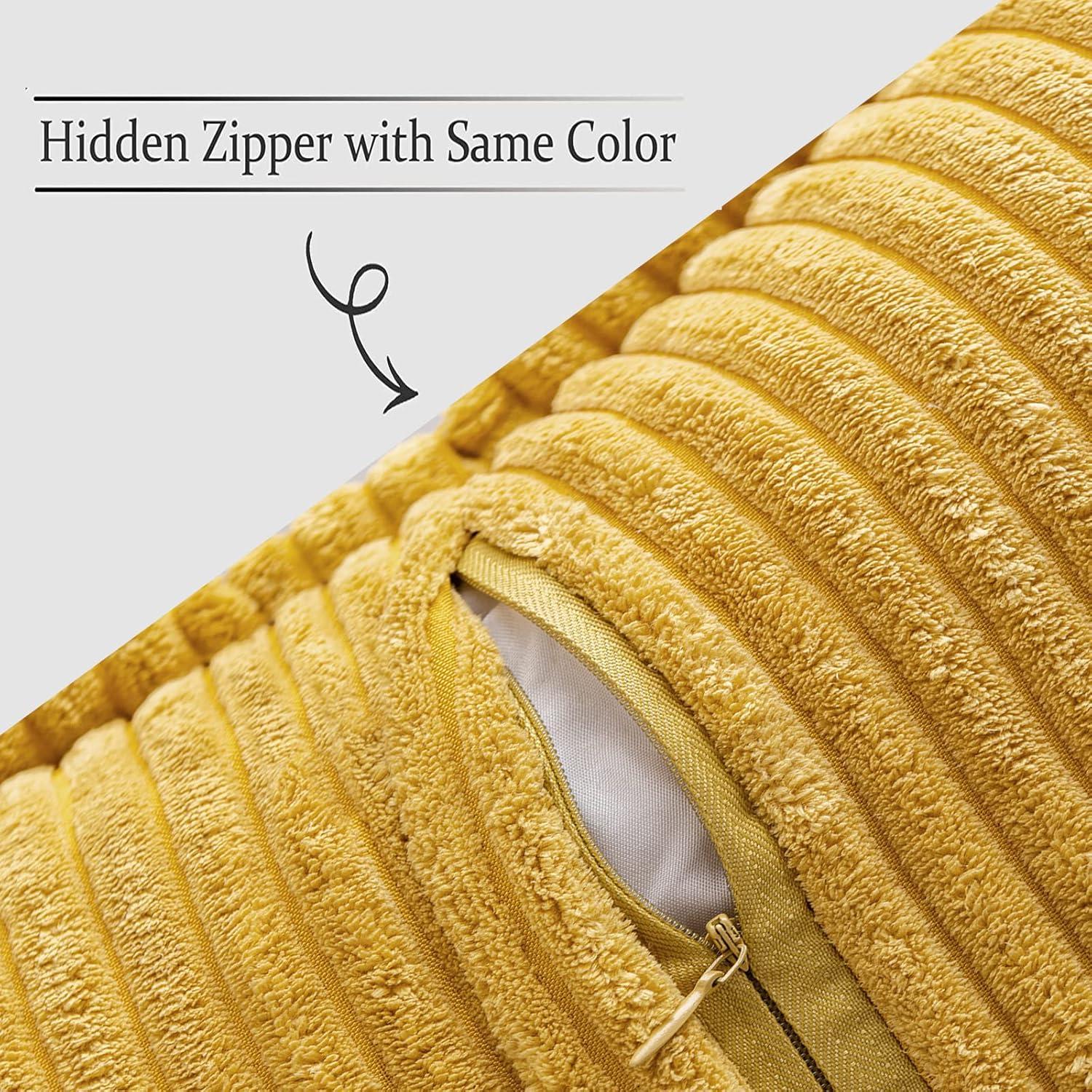 imageMIULEE Orange Fall Corduroy Decorative Euro Sham Pillow Covers 24x24 Inch with Splicing Set of 2 Soft Boho Pillow Covers Broadside Textured Summer Pillowcases for Couch Bed LivingroomMustard Yellow