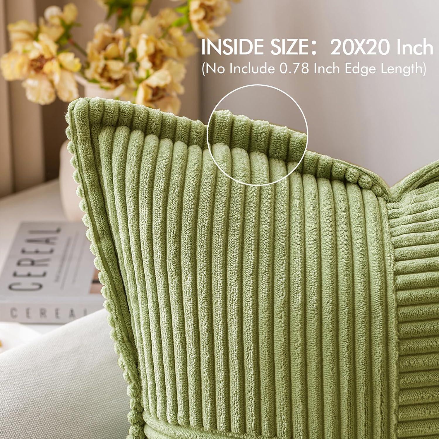 imageMIULEE Orange Fall Corduroy Decorative Euro Sham Pillow Covers 24x24 Inch with Splicing Set of 2 Soft Boho Pillow Covers Broadside Textured Summer Pillowcases for Couch Bed LivingroomGreen