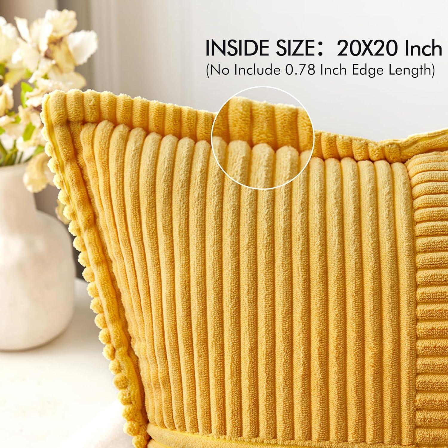 imageMIULEE Orange Fall Corduroy Decorative Euro Sham Pillow Covers 24x24 Inch with Splicing Set of 2 Soft Boho Pillow Covers Broadside Textured Summer Pillowcases for Couch Bed LivingroomGolden Yellow