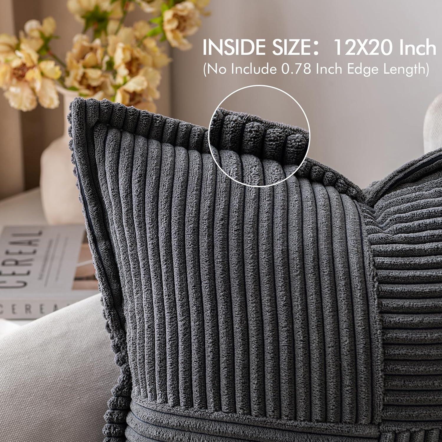 imageMIULEE Orange Fall Corduroy Decorative Euro Sham Pillow Covers 24x24 Inch with Splicing Set of 2 Soft Boho Pillow Covers Broadside Textured Summer Pillowcases for Couch Bed LivingroomDark Grey