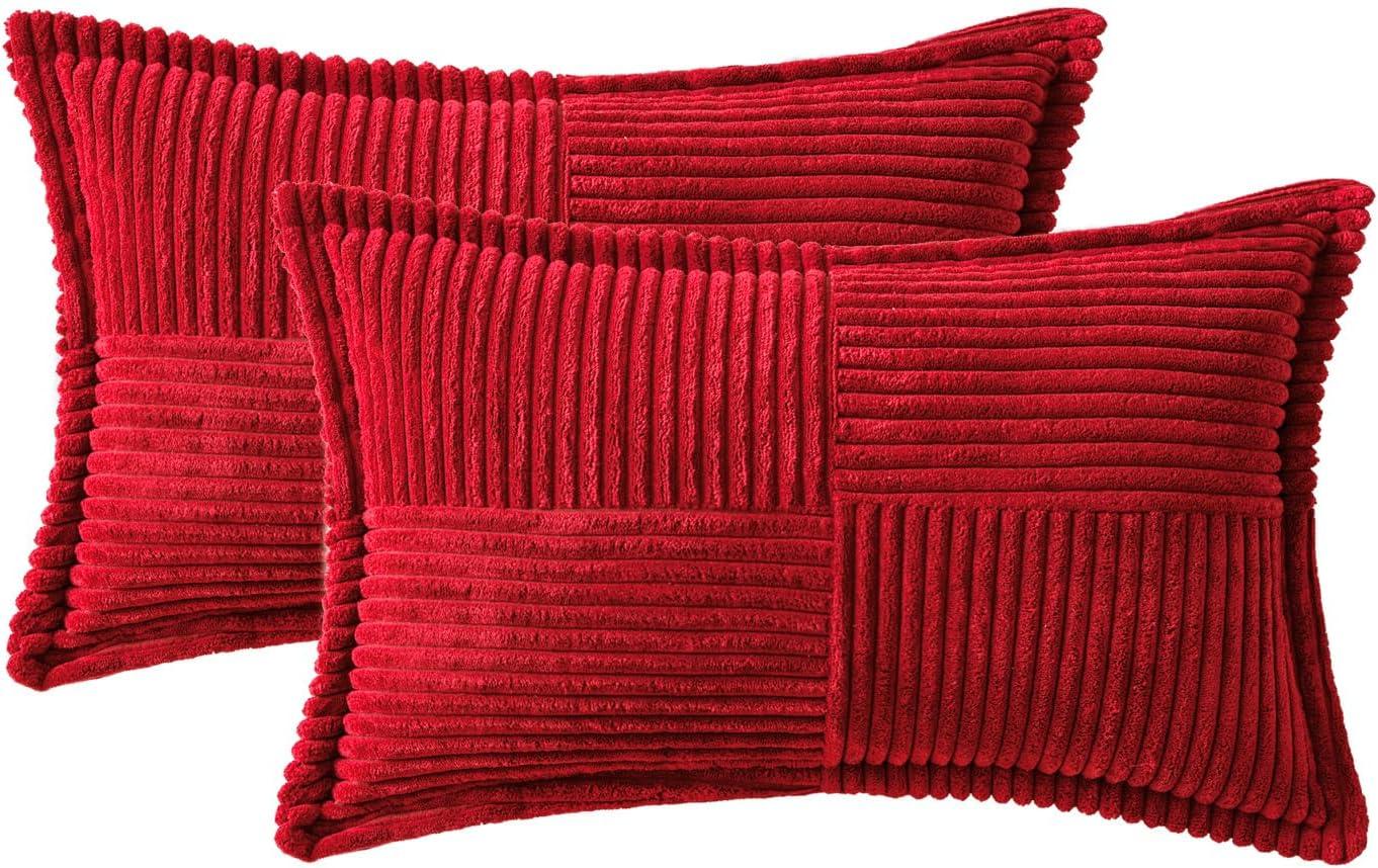 imageMIULEE Orange Fall Corduroy Decorative Euro Sham Pillow Covers 24x24 Inch with Splicing Set of 2 Soft Boho Pillow Covers Broadside Textured Summer Pillowcases for Couch Bed LivingroomRed