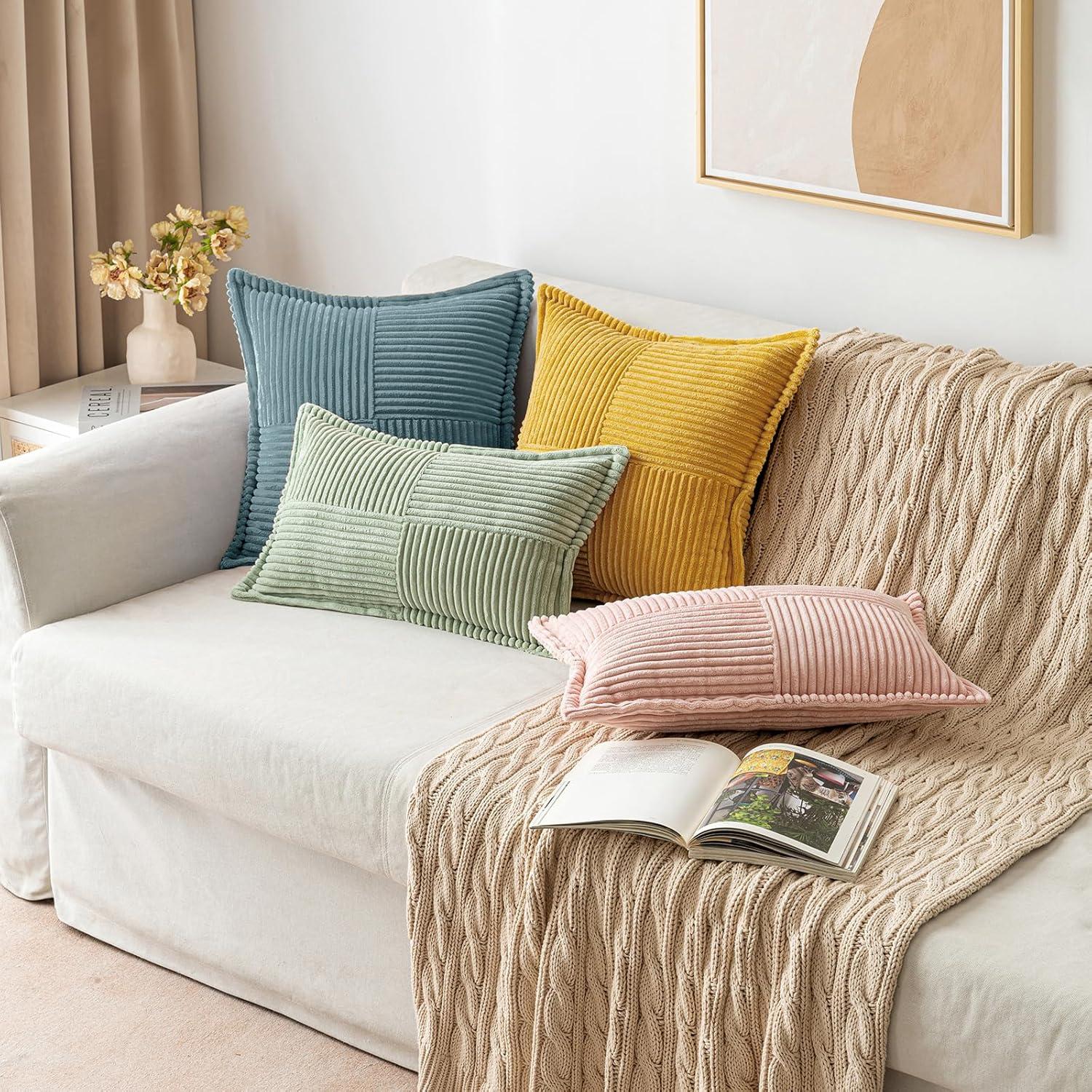 imageMIULEE Orange Fall Corduroy Decorative Euro Sham Pillow Covers 24x24 Inch with Splicing Set of 2 Soft Boho Pillow Covers Broadside Textured Summer Pillowcases for Couch Bed LivingroomGold