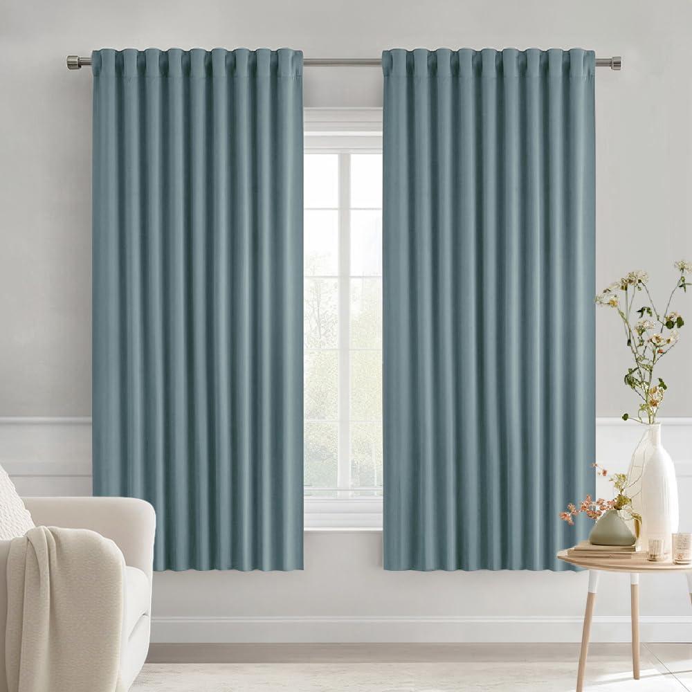 imageMIULEE Christmas Hunter Green Back Tab Blackout Curtains 84 Inch Length 2 Panels Set for Living Room Bedroom Rod PocketPinch Pleat Thermal Insulated Room Darkening Pleated Light Blocking DrapesGreyish Blue