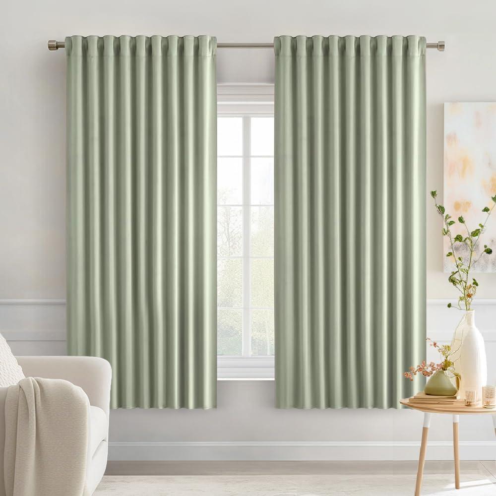 imageMIULEE Christmas Hunter Green Back Tab Blackout Curtains 84 Inch Length 2 Panels Set for Living Room Bedroom Rod PocketPinch Pleat Thermal Insulated Room Darkening Pleated Light Blocking DrapesSage Green