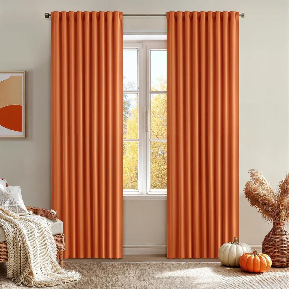 imageMIULEE Christmas Hunter Green Back Tab Blackout Curtains 84 Inch Length 2 Panels Set for Living Room Bedroom Rod PocketPinch Pleat Thermal Insulated Room Darkening Pleated Light Blocking DrapesOrange