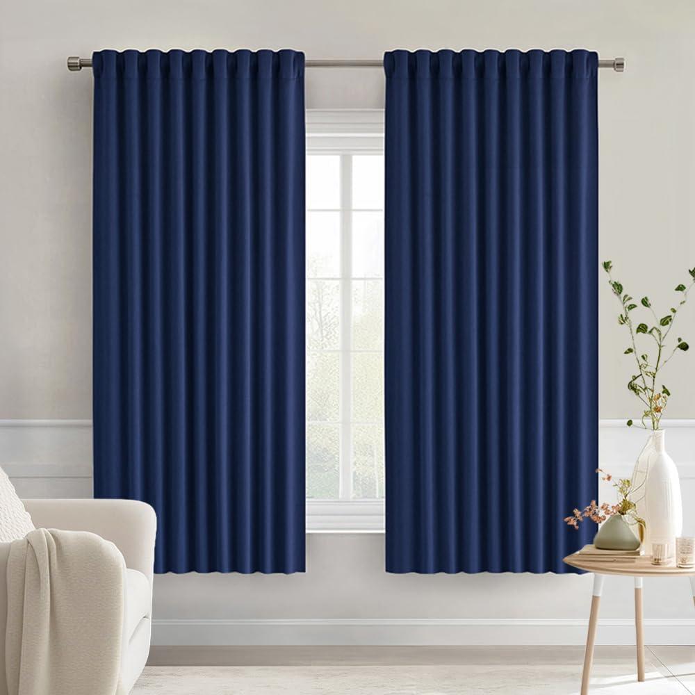 imageMIULEE Christmas Hunter Green Back Tab Blackout Curtains 84 Inch Length 2 Panels Set for Living Room Bedroom Rod PocketPinch Pleat Thermal Insulated Room Darkening Pleated Light Blocking DrapesNavy Blue