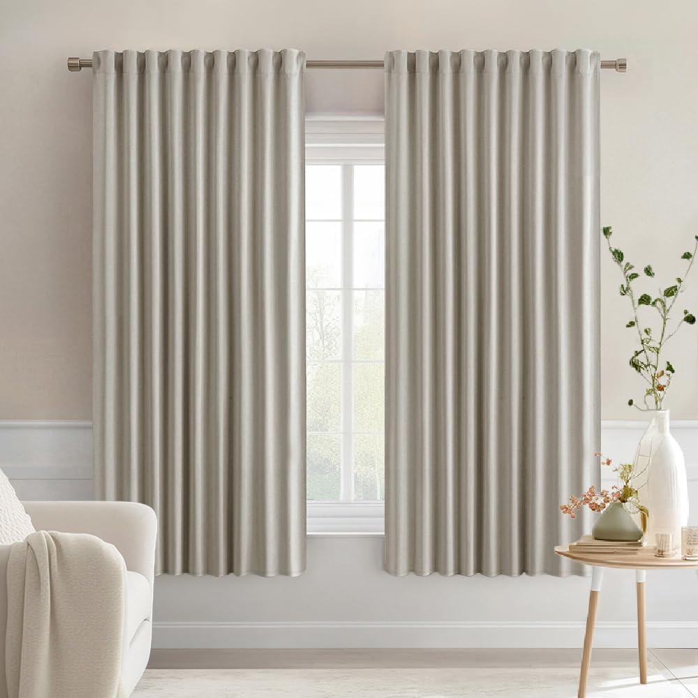 imageMIULEE Christmas Hunter Green Back Tab Blackout Curtains 84 Inch Length 2 Panels Set for Living Room Bedroom Rod PocketPinch Pleat Thermal Insulated Room Darkening Pleated Light Blocking DrapesStone