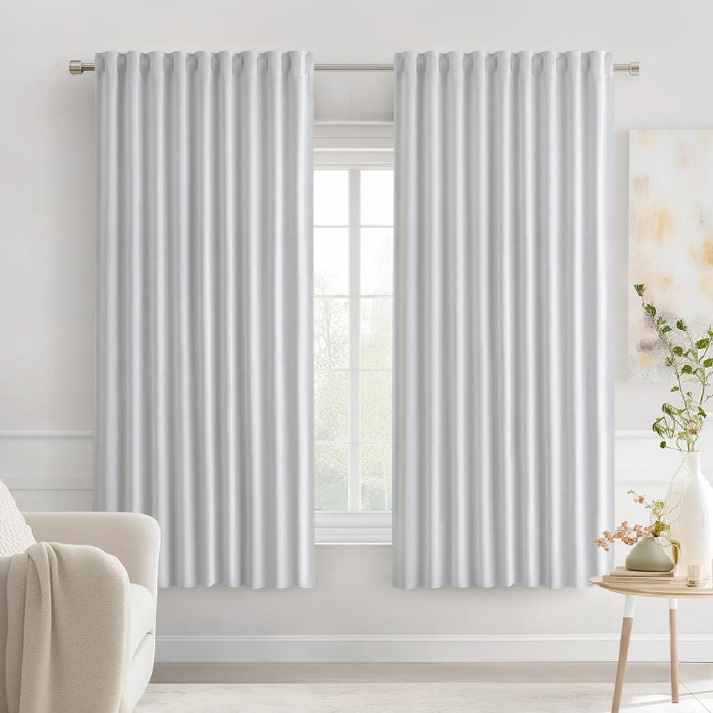 imageMIULEE Christmas Hunter Green Back Tab Blackout Curtains 84 Inch Length 2 Panels Set for Living Room Bedroom Rod PocketPinch Pleat Thermal Insulated Room Darkening Pleated Light Blocking DrapesGreyish White
