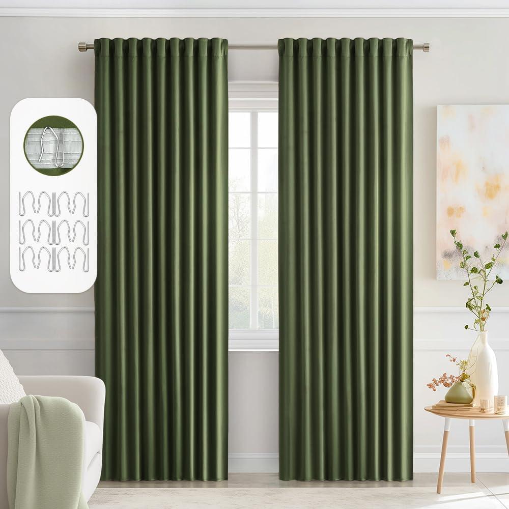 imageMIULEE Christmas Hunter Green Back Tab Blackout Curtains 84 Inch Length 2 Panels Set for Living Room Bedroom Rod PocketPinch Pleat Thermal Insulated Room Darkening Pleated Light Blocking DrapesOlive Green