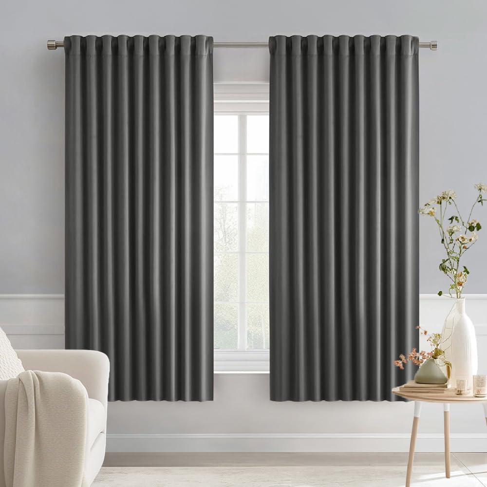 imageMIULEE Christmas Hunter Green Back Tab Blackout Curtains 84 Inch Length 2 Panels Set for Living Room Bedroom Rod PocketPinch Pleat Thermal Insulated Room Darkening Pleated Light Blocking DrapesGrey