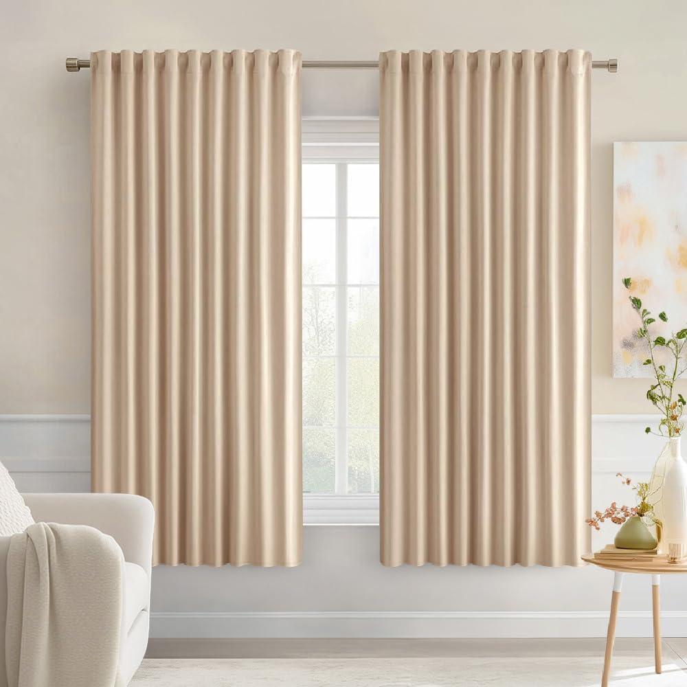 imageMIULEE Christmas Hunter Green Back Tab Blackout Curtains 84 Inch Length 2 Panels Set for Living Room Bedroom Rod PocketPinch Pleat Thermal Insulated Room Darkening Pleated Light Blocking DrapesBeige