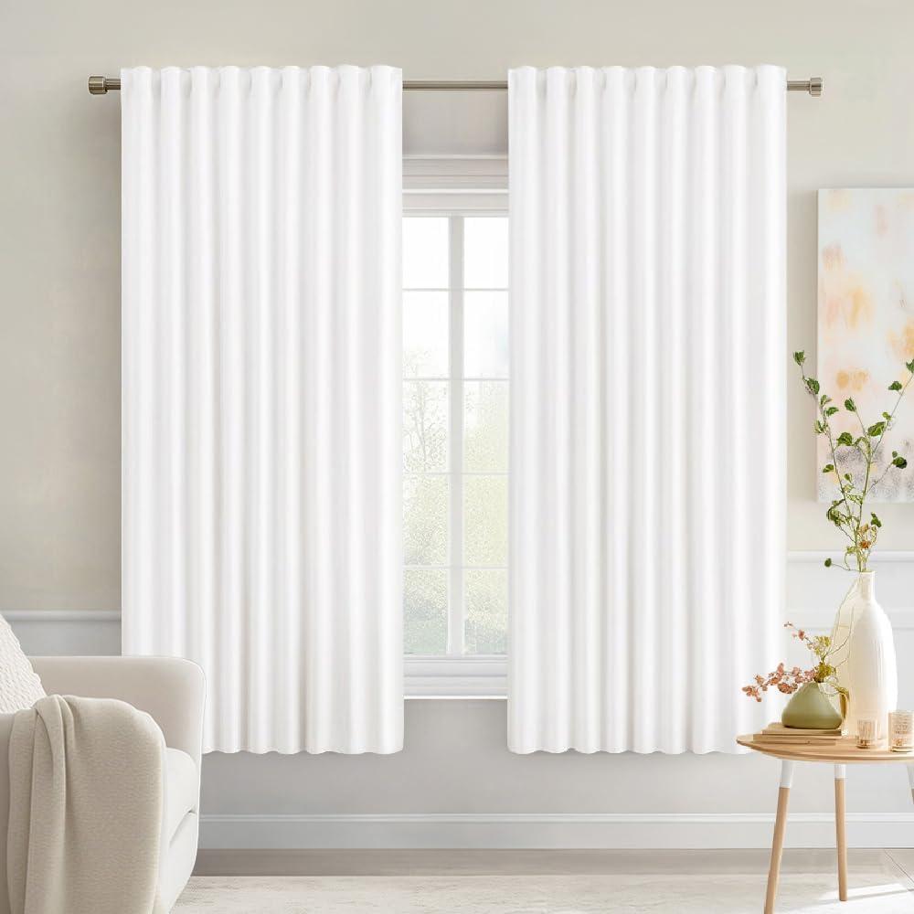 imageMIULEE Christmas Hunter Green Back Tab Blackout Curtains 84 Inch Length 2 Panels Set for Living Room Bedroom Rod PocketPinch Pleat Thermal Insulated Room Darkening Pleated Light Blocking DrapesPure White