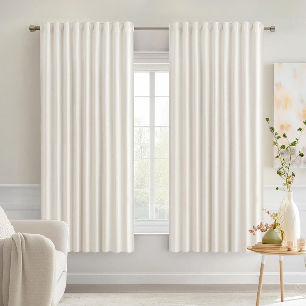 imageMIULEE Christmas Hunter Green Back Tab Blackout Curtains 84 Inch Length 2 Panels Set for Living Room Bedroom Rod PocketPinch Pleat Thermal Insulated Room Darkening Pleated Light Blocking DrapesIvory