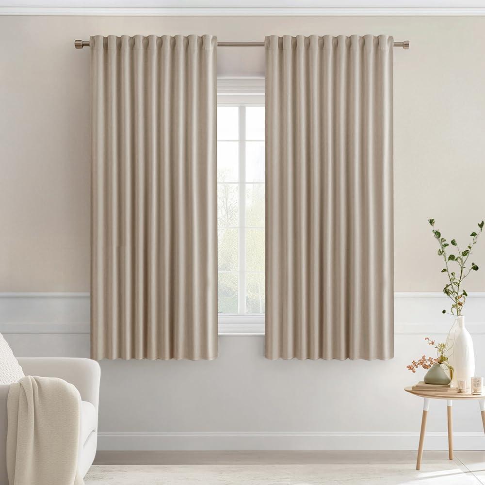 imageMIULEE Christmas Hunter Green Back Tab Blackout Curtains 84 Inch Length 2 Panels Set for Living Room Bedroom Rod PocketPinch Pleat Thermal Insulated Room Darkening Pleated Light Blocking DrapesTaupe