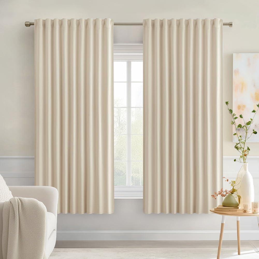 imageMIULEE Christmas Hunter Green Back Tab Blackout Curtains 84 Inch Length 2 Panels Set for Living Room Bedroom Rod PocketPinch Pleat Thermal Insulated Room Darkening Pleated Light Blocking DrapesCream Beige