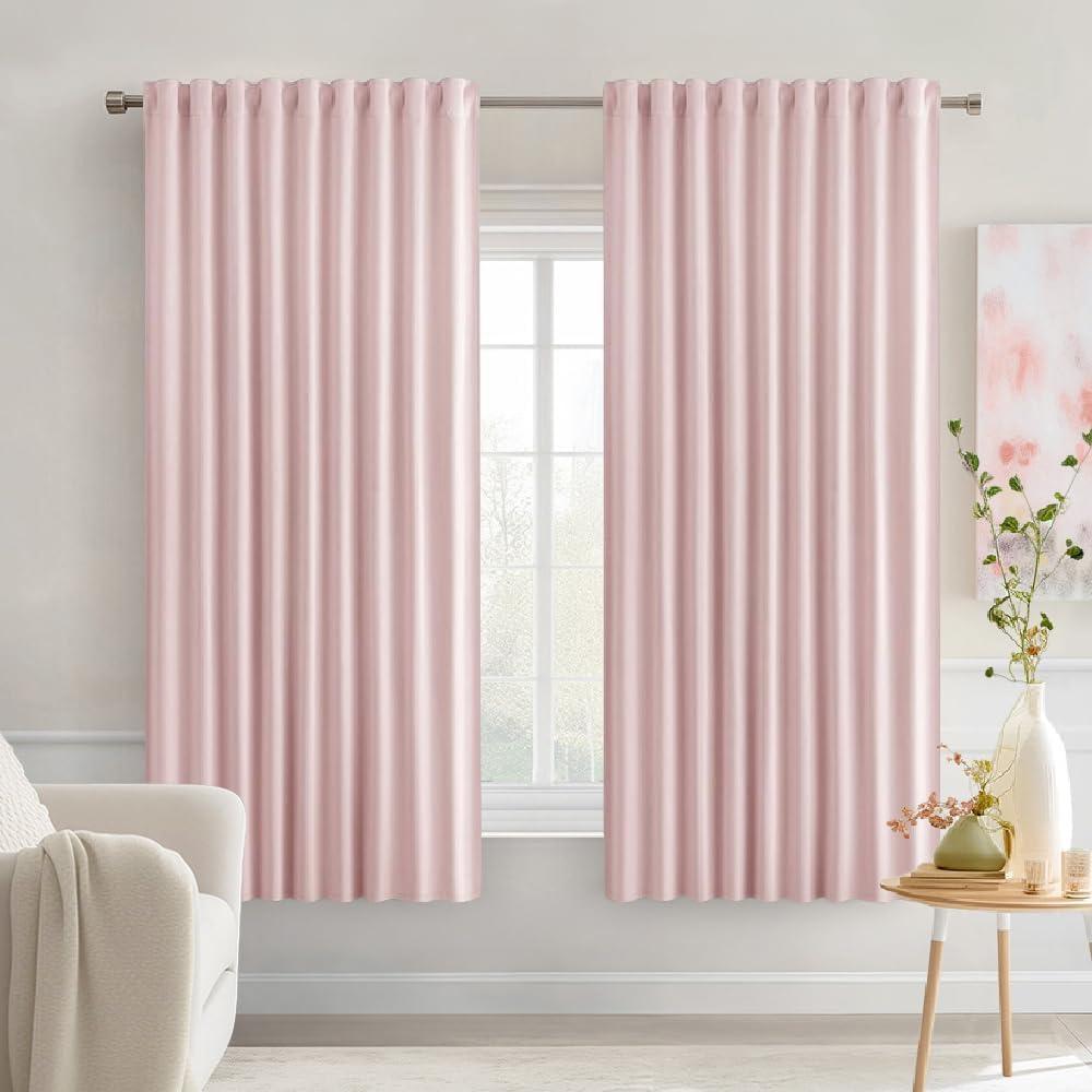 imageMIULEE Christmas Hunter Green Back Tab Blackout Curtains 84 Inch Length 2 Panels Set for Living Room Bedroom Rod PocketPinch Pleat Thermal Insulated Room Darkening Pleated Light Blocking DrapesBaby Pink