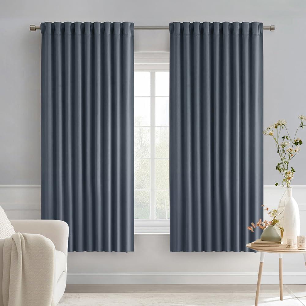 imageMIULEE Christmas Hunter Green Back Tab Blackout Curtains 84 Inch Length 2 Panels Set for Living Room Bedroom Rod PocketPinch Pleat Thermal Insulated Room Darkening Pleated Light Blocking DrapesStone Blue