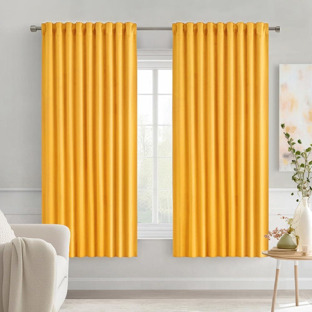 imageMIULEE Christmas Hunter Green Back Tab Blackout Curtains 84 Inch Length 2 Panels Set for Living Room Bedroom Rod PocketPinch Pleat Thermal Insulated Room Darkening Pleated Light Blocking DrapesYellow