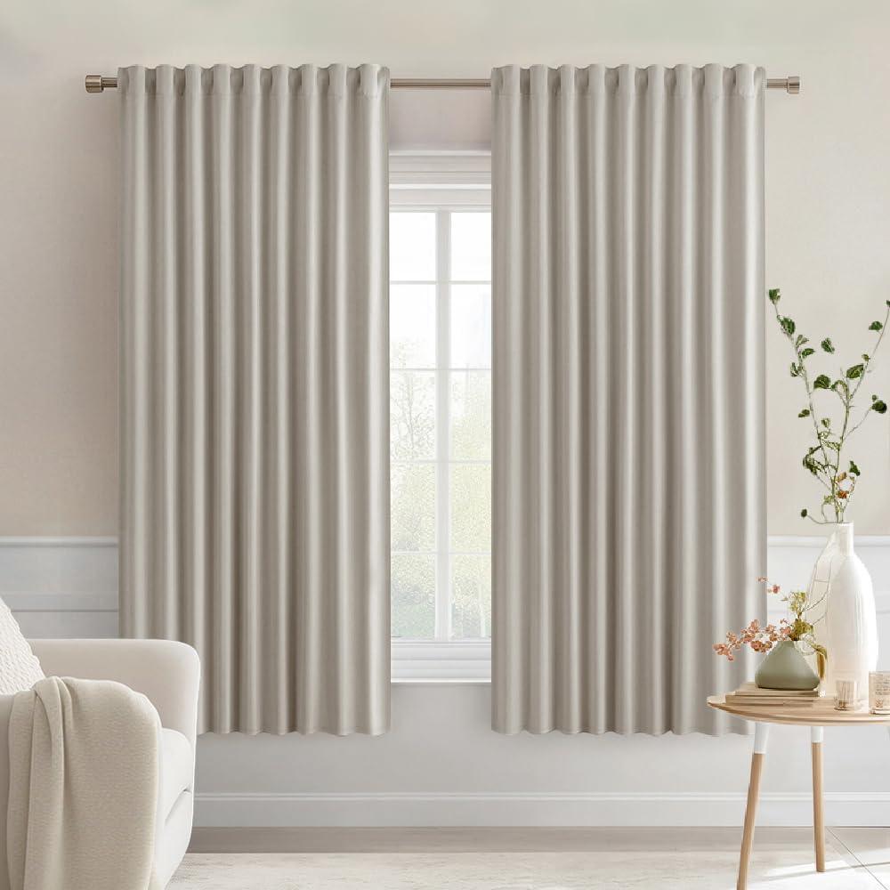 imageMIULEE Christmas Hunter Green Back Tab Blackout Curtains 84 Inch Length 2 Panels Set for Living Room Bedroom Rod PocketPinch Pleat Thermal Insulated Room Darkening Pleated Light Blocking DrapesNatural