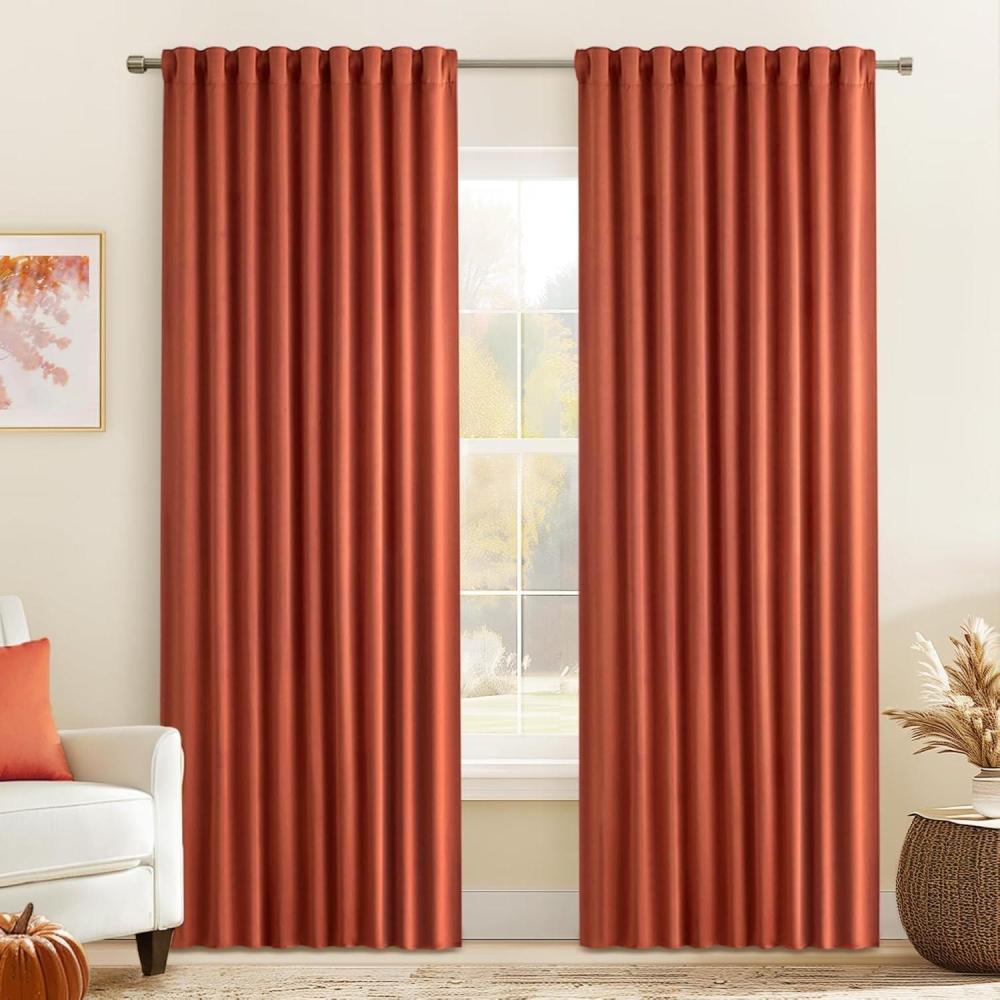 imageMIULEE Christmas Hunter Green Back Tab Blackout Curtains 84 Inch Length 2 Panels Set for Living Room Bedroom Rod PocketPinch Pleat Thermal Insulated Room Darkening Pleated Light Blocking DrapesBurnt Orange