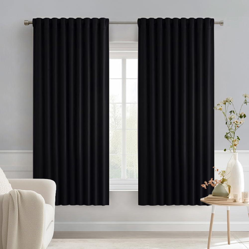 imageMIULEE Christmas Hunter Green Back Tab Blackout Curtains 84 Inch Length 2 Panels Set for Living Room Bedroom Rod PocketPinch Pleat Thermal Insulated Room Darkening Pleated Light Blocking DrapesBlack