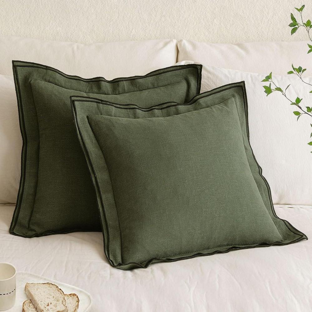imageMIULEE Linen Throw Pillow Covers 2 Piece 20x20 Inch Blue Boho Euro Pillowcases for Bed to Infuse Elegance Ideal for Sofa Couch Cushion in Home Decor UpgradeDark Olive Green