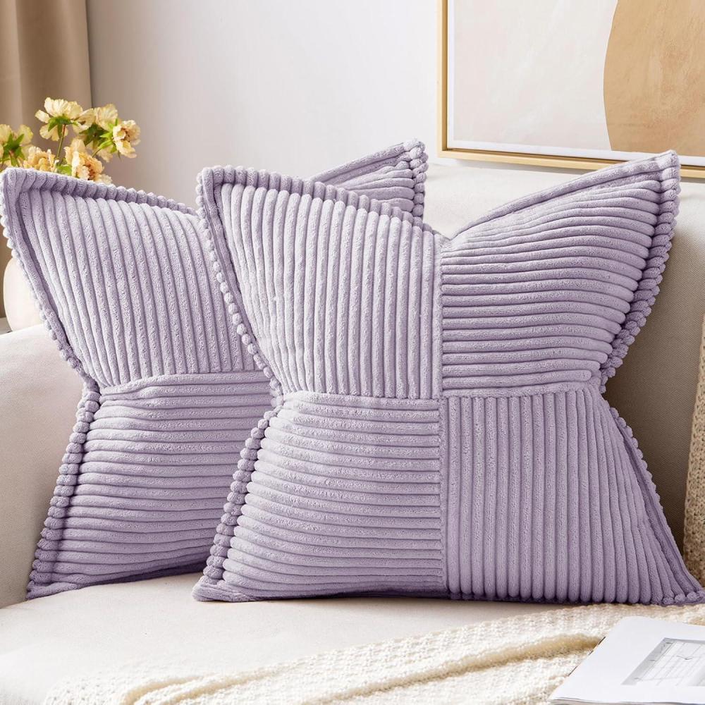 imageMIULEE Orange Fall Corduroy Decorative Euro Sham Pillow Covers 24x24 Inch with Splicing Set of 2 Soft Boho Pillow Covers Broadside Textured Summer Pillowcases for Couch Bed LivingroomPurple