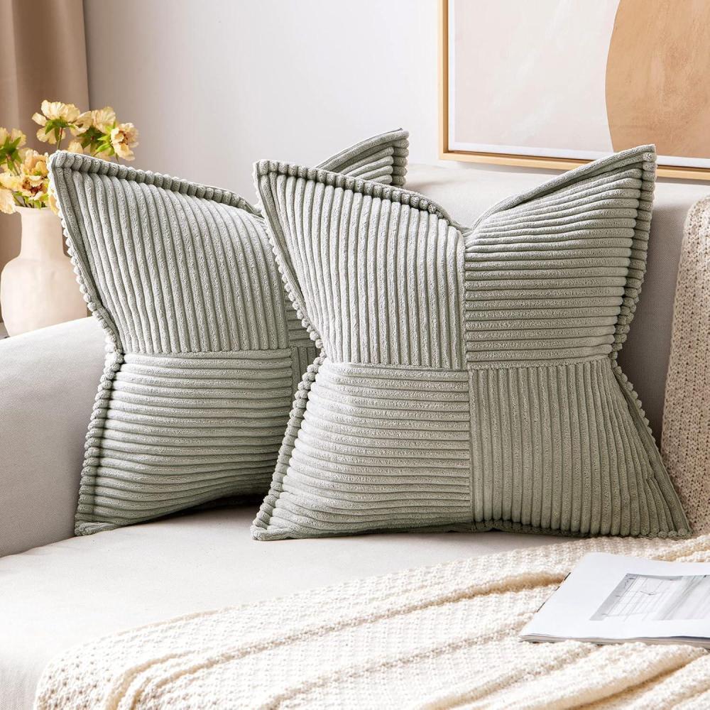 imageMIULEE Orange Fall Corduroy Decorative Euro Sham Pillow Covers 24x24 Inch with Splicing Set of 2 Soft Boho Pillow Covers Broadside Textured Summer Pillowcases for Couch Bed LivingroomLight Grey