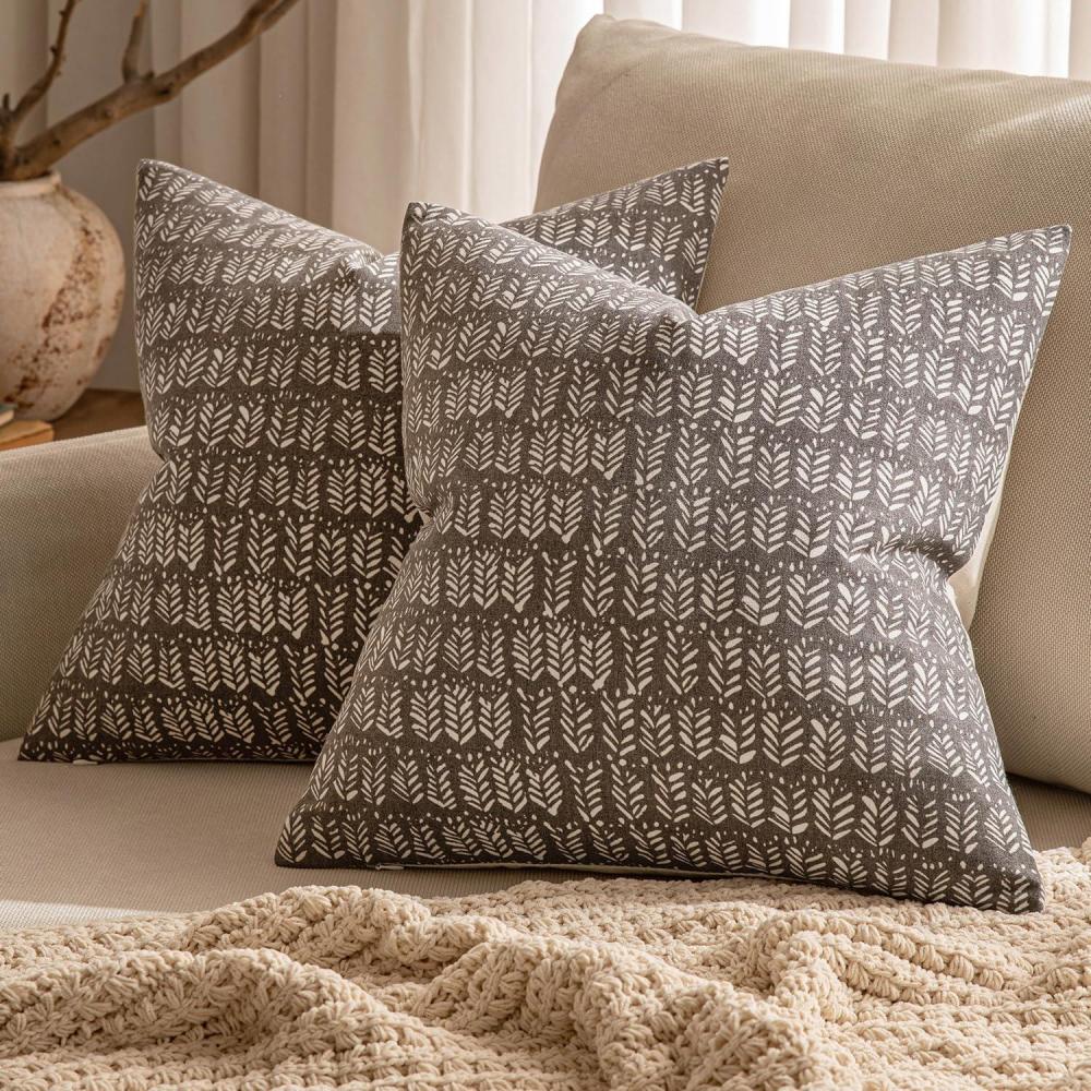 imageMIULEE Set of 2 Neutral Boho Farmhouse Throw Pillow Covers 20x20 Inch Cognac Brown Vintage Accent Floral Cotton Linen Pillowcases for Couch Bed Living Home DecorCognac Brown
