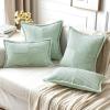 MIULEE Orange Fall Corduroy Decorative Euro Sham Pillow Covers 24×24 Inch with Splicing Set of 2 Soft Boho Pillow Covers Broadside Textured Summer Pillowcases for Couch Bed Livingroom(Mint Green)