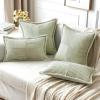MIULEE Orange Fall Corduroy Decorative Euro Sham Pillow Covers 24×24 Inch with Splicing Set of 2 Soft Boho Pillow Covers Broadside Textured Summer Pillowcases for Couch Bed Livingroom(Light Green)