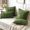 MIULEE Orange Fall Corduroy Decorative Euro Sham Pillow Covers 24×24 Inch with Splicing Set of 2 Soft Boho Pillow Covers Broadside Textured Summer Pillowcases for Couch Bed Livingroom(Moss Green)