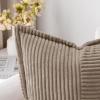 MIULEE Orange Fall Corduroy Decorative Euro Sham Pillow Covers 24×24 Inch with Splicing Set of 2 Soft Boho Pillow Covers Broadside Textured Summer Pillowcases for Couch Bed Livingroom(Light Brown)