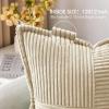 MIULEE Orange Fall Corduroy Decorative Euro Sham Pillow Covers 24×24 Inch with Splicing Set of 2 Soft Boho Pillow Covers Broadside Textured Summer Pillowcases for Couch Bed Livingroom(Cream)