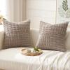 MIULEE Set of 2 Light Brown Decorative Pillow Covers 18×18 Inch Textured Striped Patchwork Accents Farmhouse Boho Soft Corduroy Couch Pillows for Sofa Living Room Bed Home Decor(Light Brown)
