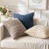 MIULEE Set of 2 Light Brown Decorative Pillow Covers 18×18 Inch Textured Striped Patchwork Accents Farmhouse Boho Soft Corduroy Couch Pillows for Sofa Living Room Bed Home Decor(Light Brown)