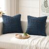 MIULEE Set of 2 Light Brown Decorative Pillow Covers 18×18 Inch Textured Striped Patchwork Accents Farmhouse Boho Soft Corduroy Couch Pillows for Sofa Living Room Bed Home Decor(Blue)